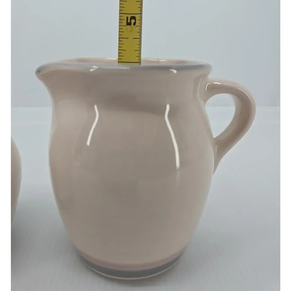 Pfaltzgraff Aura Pink Creamer & Covered Sugar Bowl Set Striped Stoneware USA